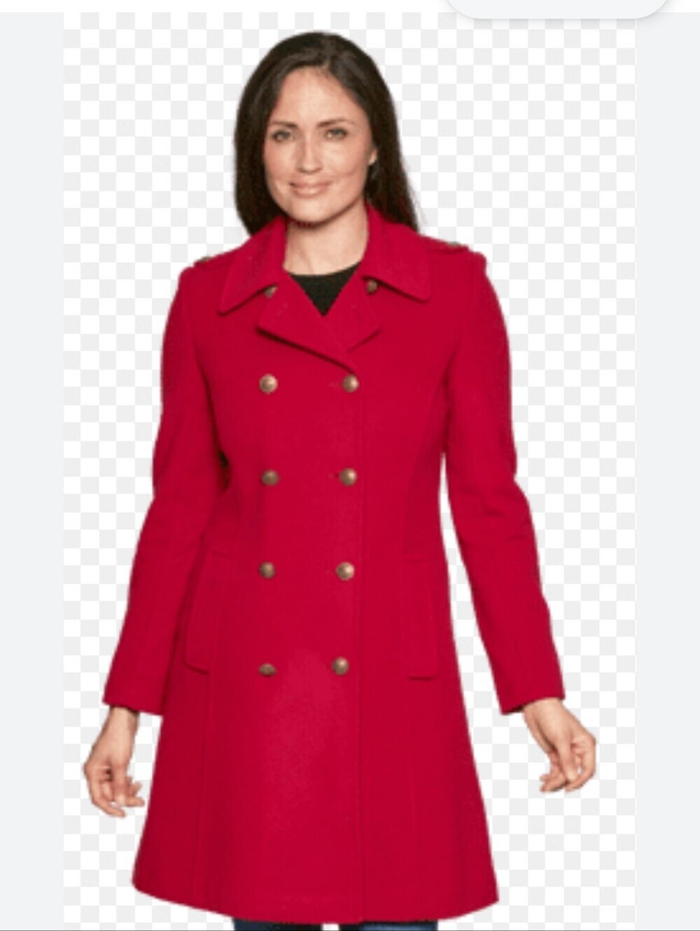 Women's Classic Red Double-Breasted Warm Coat - Size M Good Condition